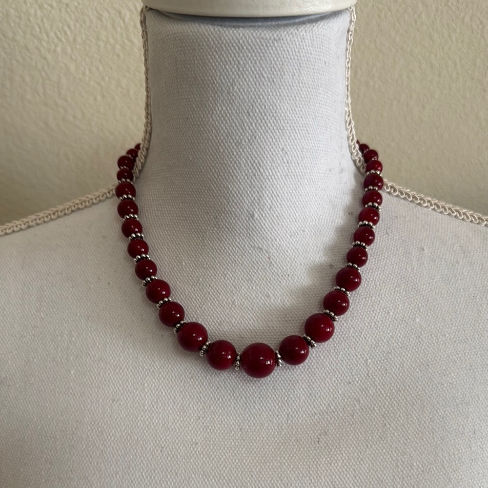 Dark Red Beaded Statement Necklace - image 1